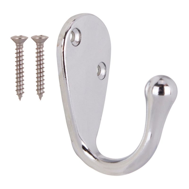 ProSource H63CH-PS Coat and Hat Hook, 22 lb, 1-Hook, 1-1/8 in Opening, Zinc, Chrome Silver