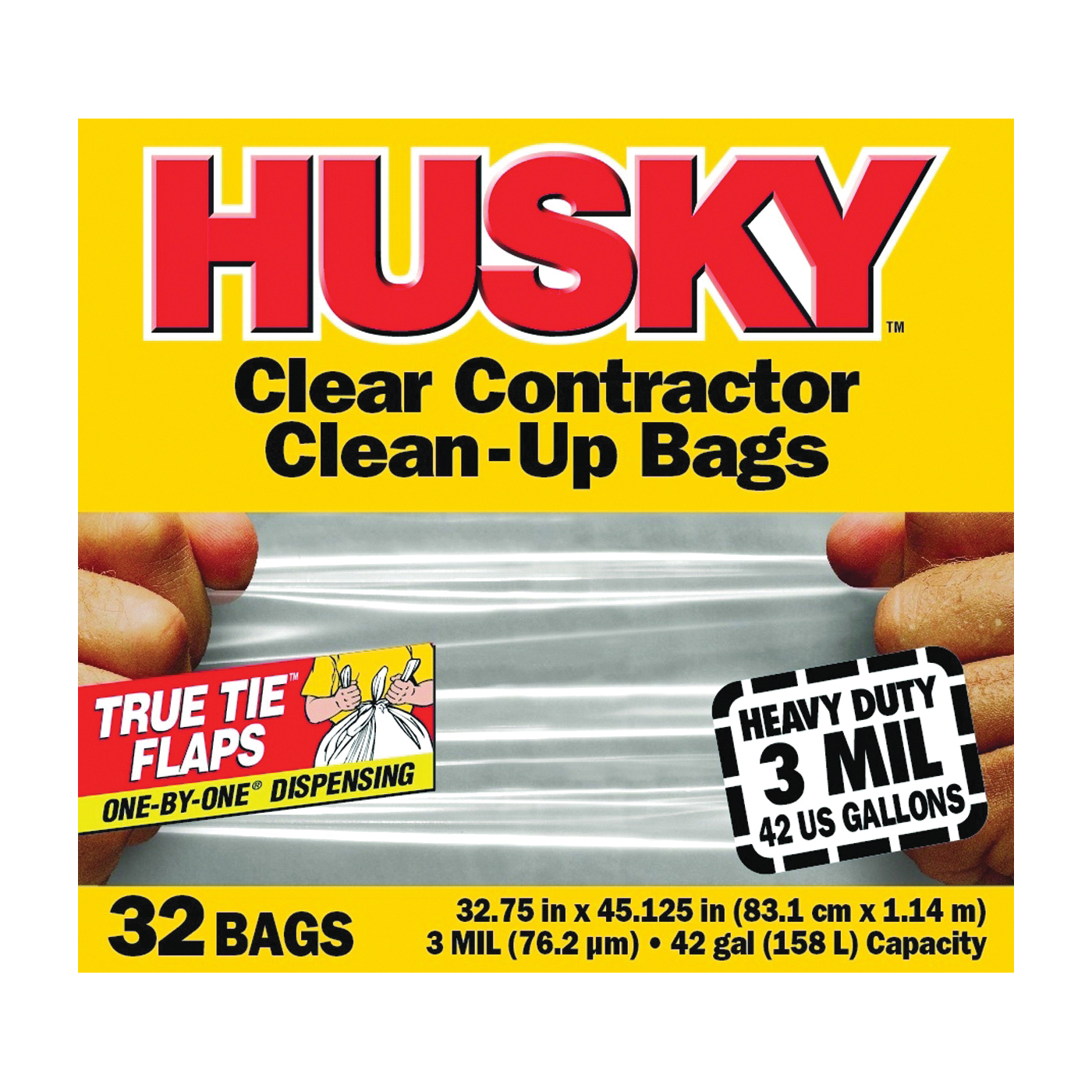 Husky HK13DS120C-P Kitchen Trash Bag, 13 gal Capacity, Polyethylene, Clear