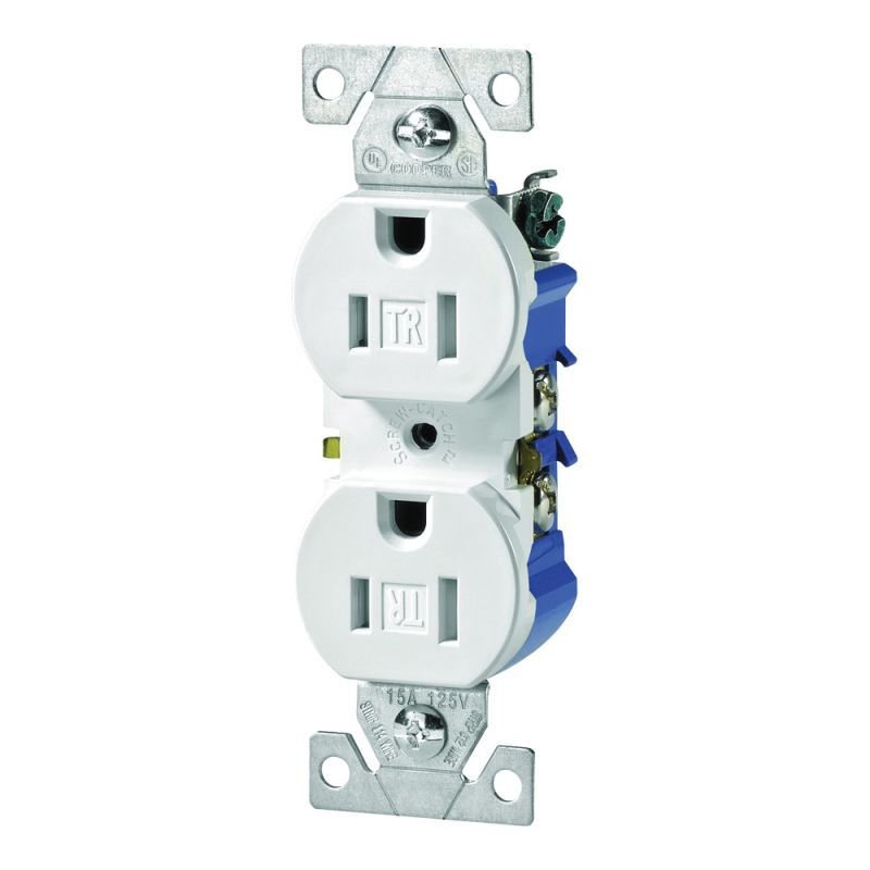 Eaton Wiring Devices TR270W-BOX Duplex Receptacle, 2 -Pole, 15 A, 125 V, Push-in, Side Wiring, NEMA: 5-15R, White White