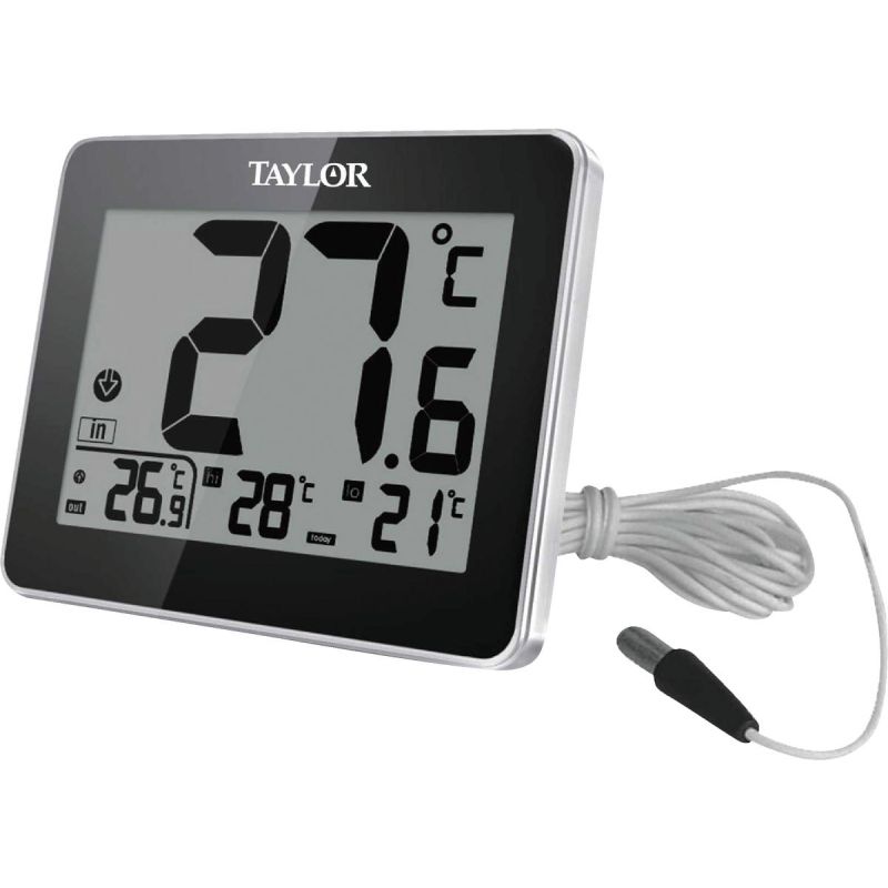Taylor Precision Digital Indoor &amp; Outdoor Thermometer 8 In. W. X 6 In. H., Black/Silver