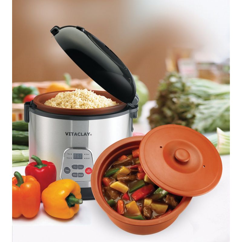 VitaClay 2-In-1 Rice &amp; Slow Cooker 4.2 Qt., Stainless Steel