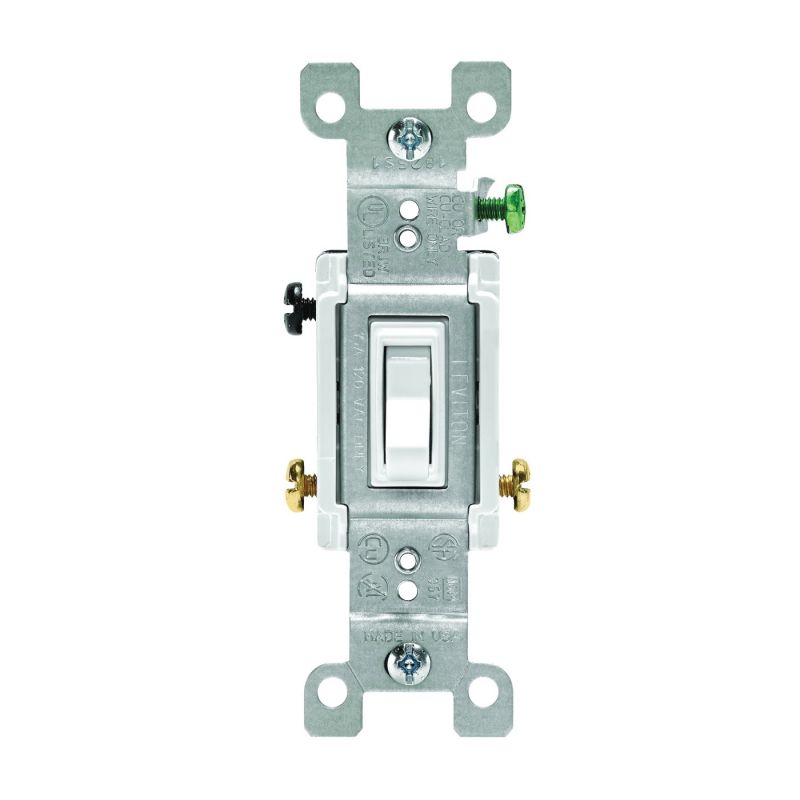 Leviton 1453-2W Switch, 15 A, 120 V, 3 -Position, Push-In Terminal, Thermoplastic Housing Material, White White