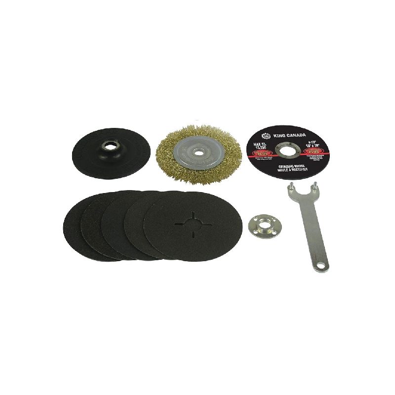 King Canada Tools 8208AG Angle Grinder and Disc Kit, 4.2 A, 4-1/2 in Dia Wheel, 11,000 rpm Speed