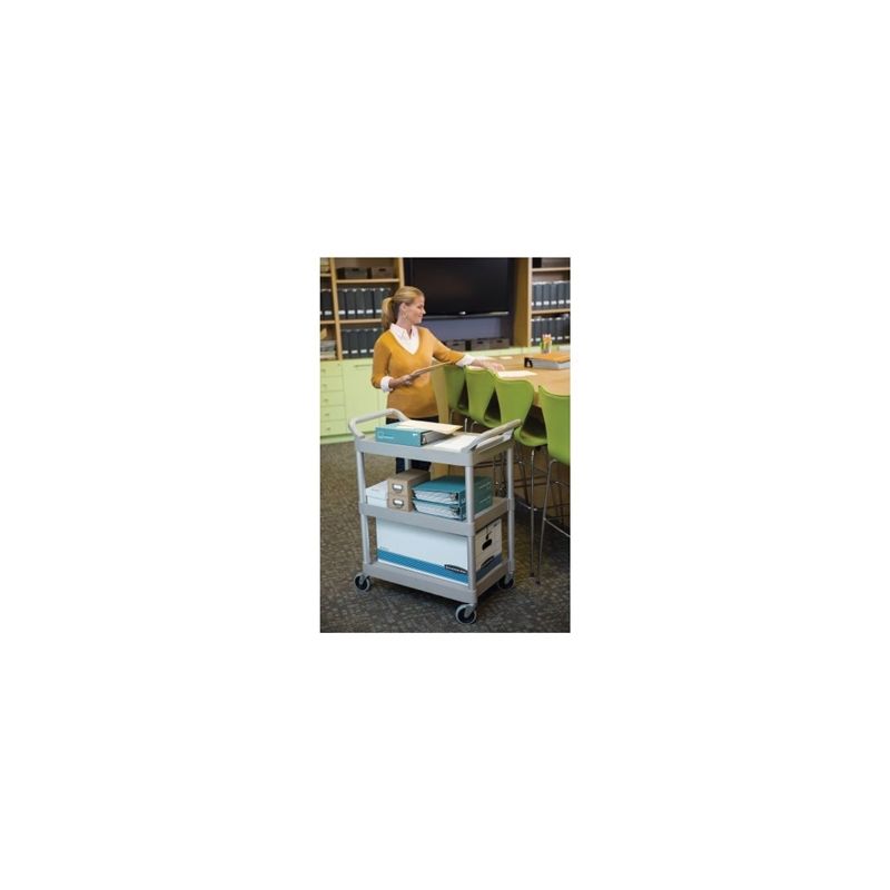 Rubbermaid FG342488PLAT Service Cart, 18.6 in OAW, 37.8 in OAH, 33.6 in OAL, Plastic Shelf, Platinum Shelf