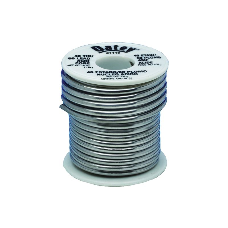 Oatey 21115 Acid Core Wire Solder, 1 lb, Solid, Silver, 360 to 460 deg F Melting Point Silver