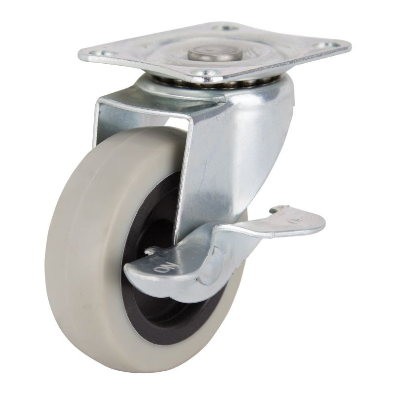 ProSource JC-N06-G Swivel Caster with Brake, 3 in Dia Wheel, 24 mm W Wheel, Thermoplastic Rubber Wheel, Gray, 130 lb Gray