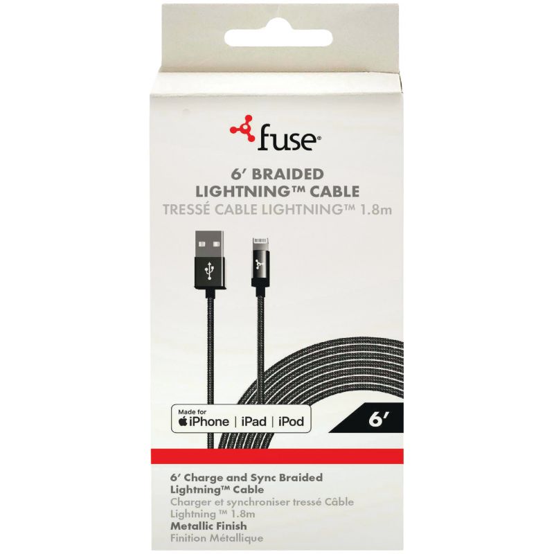 Fuse MFI Lightning Braided USB Charging &amp; Sync Cable Black