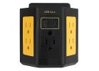 PowerZone ORPBWTU345 Outlet Adapter, 3.4 A, 2-USB Port, 5-Outlet, Black/Yellow Black/Yellow