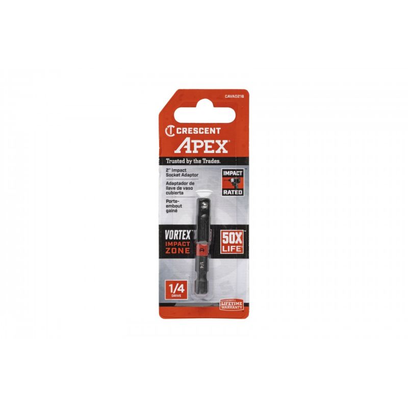 Crescent APEX Vortex CAVAD216 Impact Socket Adapter, 1/4 in Drive, Square Drive, 1-7/8 in L, Chrome Molybdenum Alloy