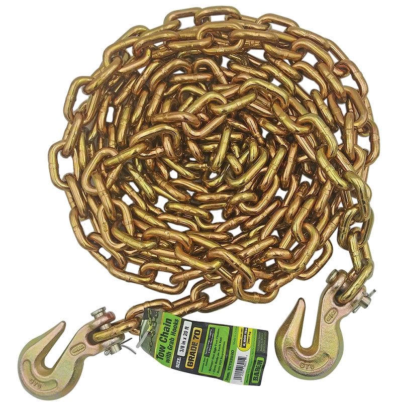 Baron TC703820 Tow Chain, 3/8 in Trade, 20 ft L, 70 Grade, 6600 lb Working Load, Gold Zinc