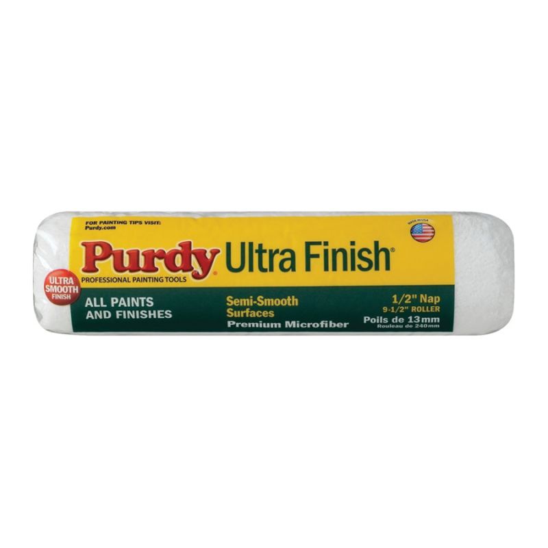 Purdy Ultra Finish 137678M93 Replacement Roller Cover, 1/2 in Thick Nap, 9-1/2 in L, Microfiber Cover, White White