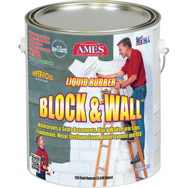 Ames Block &amp; Wall Liquid Rubber Membrane Basement Waterproofing Coating 1 Gal., White