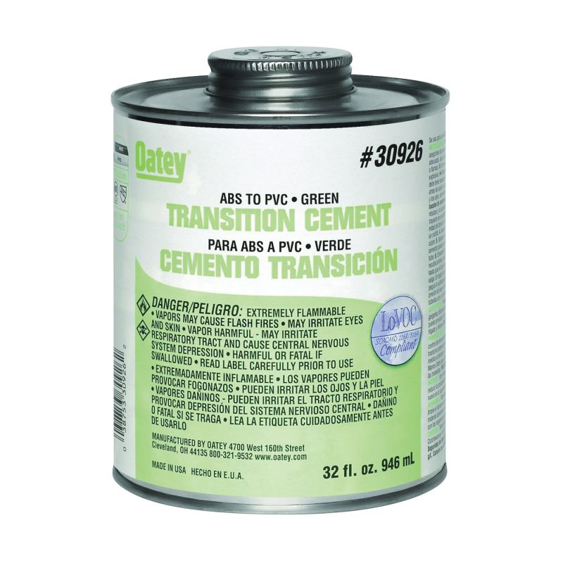 Oatey 30926 Solvent Cement, 32 oz Can, Liquid, Green Green