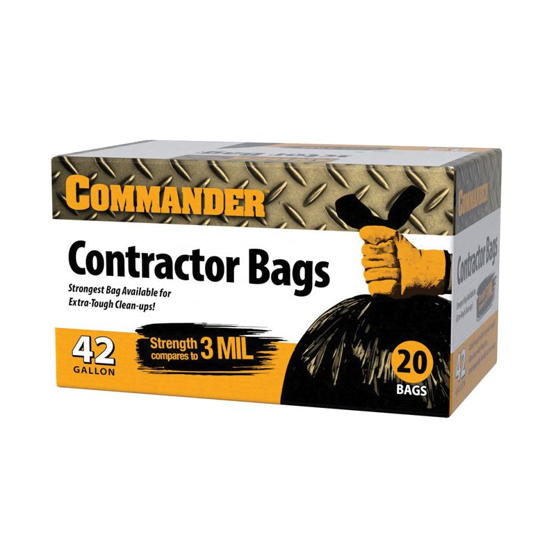 Commander 3MCON20 Heavy-Duty Contractor Clean-Up Bag, 42 gal, Polyethylene, Black 42 Gal, Black