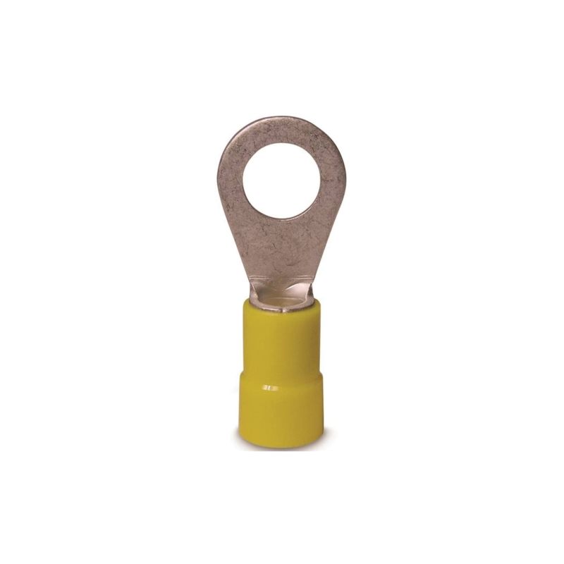 Gardner Bender 20-108 Ring Terminal, 600 V, 12 to 10 AWG Wire, 1/4 to 3/8 in Stud, Vinyl Insulation, Copper Contact, Yellow Yellow