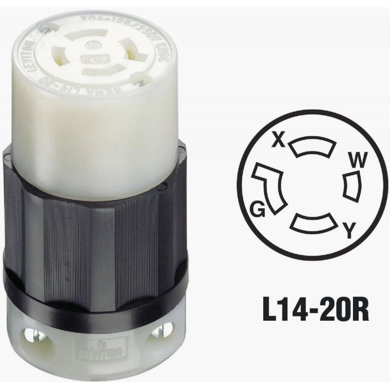 Leviton Industrial Grade Locking Cord Connector Black/White, 20