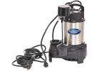 Superior Pump Stainless/Cast Submersible Sump Pump, Side Discharge 1/2 HP, 4500 GPH
