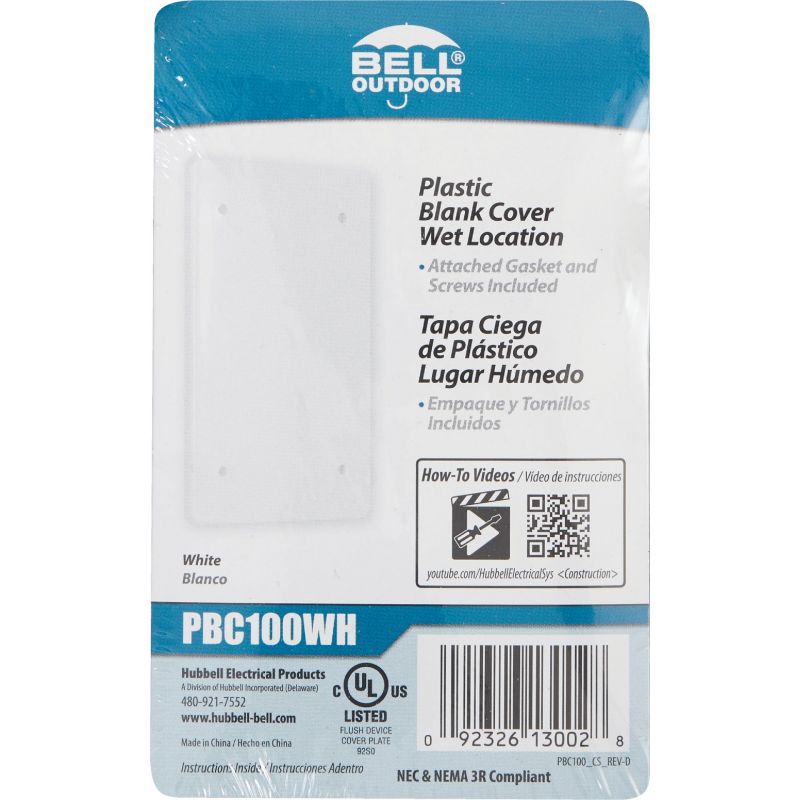 Bell Weatherproof Blank Outdoor Box Cover Single Gang, White