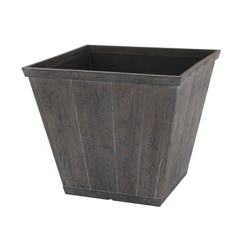 Landscapers Select S17050410-01-A Square Barn Planter, 8-1/2 in H, 10 in W, Square, High-Density Resin, White Wash 10 In W X 10 In D X 8-1/2 In H, 0.247 Cu-ft, White Wash