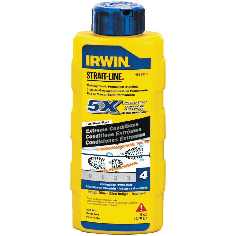 Irwin STRAIT-LINE Permanent Staining 5X Chalk Line Chalk Indigo Blue, 6 Oz.