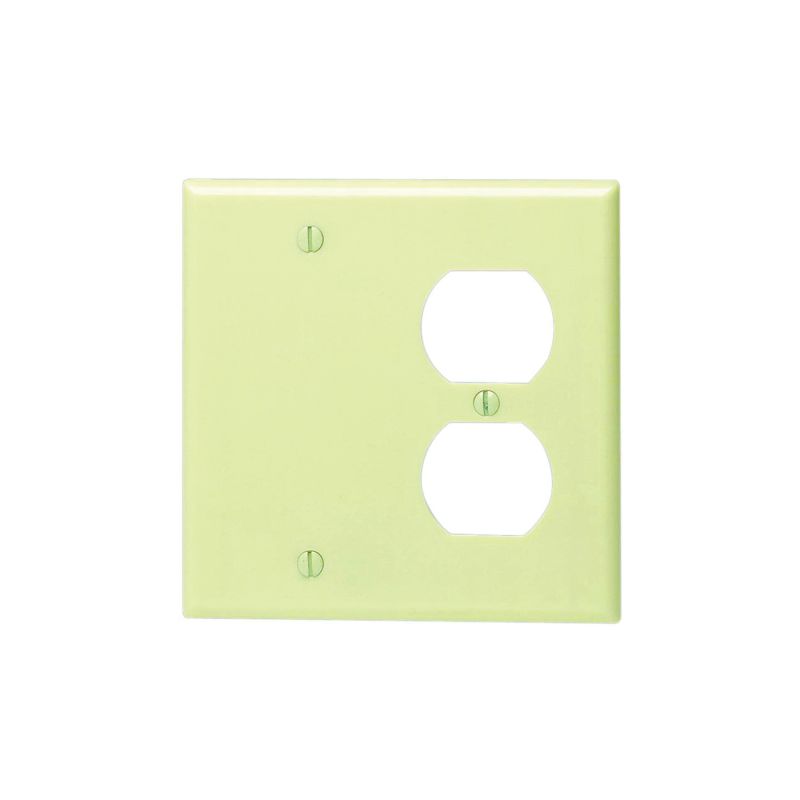 Leviton 86008 Combination Wallplate, 4-1/2 in L, 4-9/16 in W, 2 -Gang, Thermoset Plastic, Ivory, Smooth Ivory