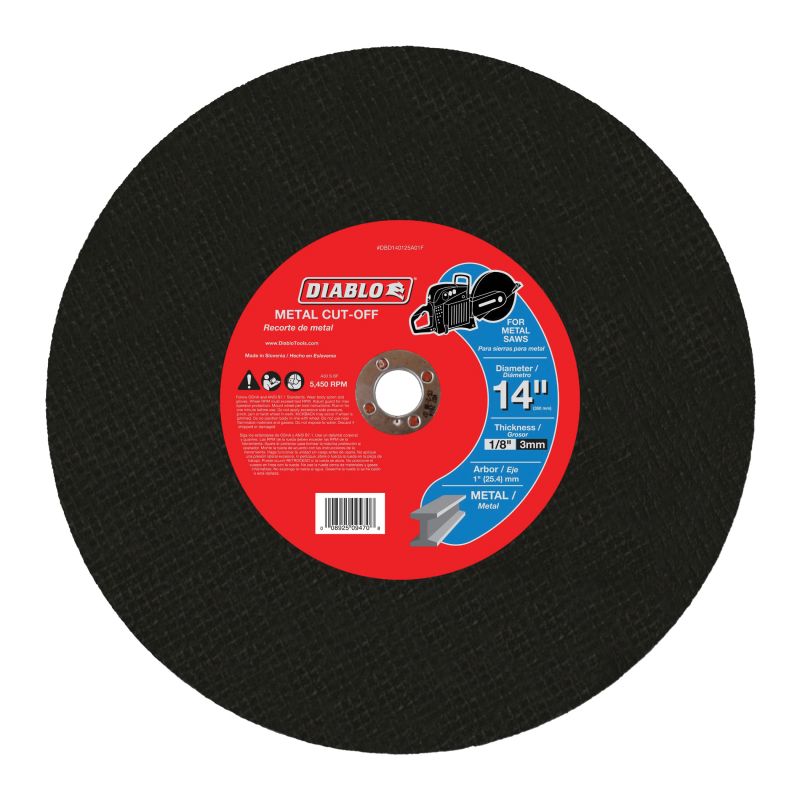 Diablo DBD140125A01F Cut-Off Disc, 14 in Dia, 1/8 in Thick, 1 in Arbor, Aluminum Oxide Abrasive