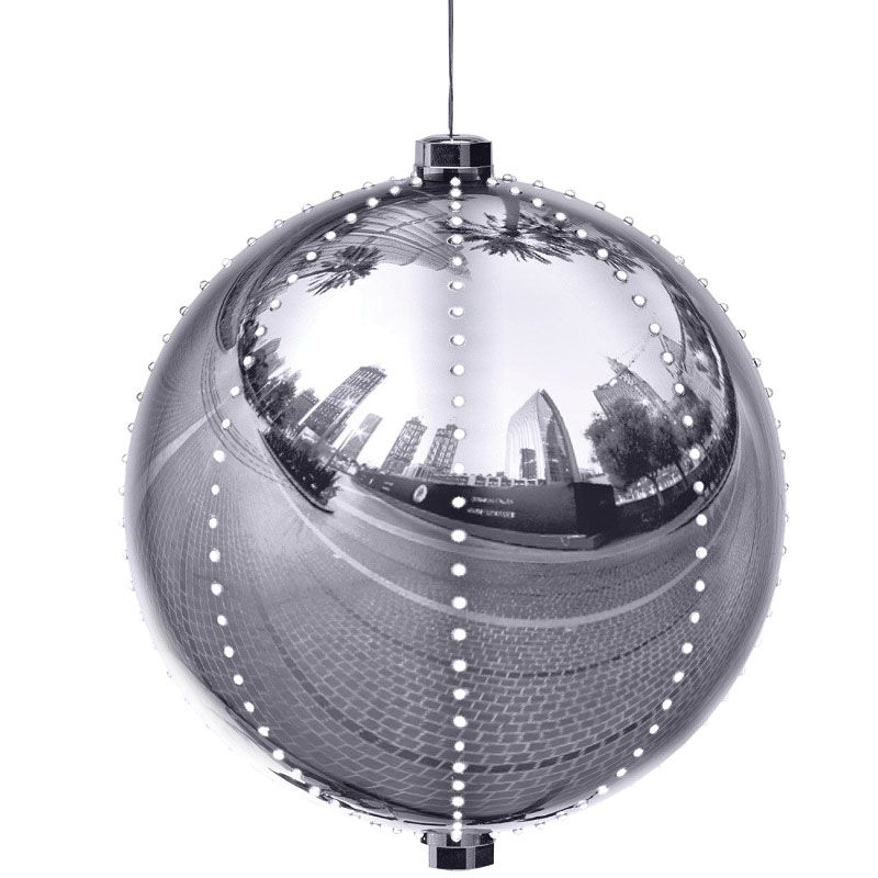 Santas Forest 60832 Ornament, 6 in H, Round Bulb, Plastic, Silver, Internal Light/Music: Internal Light Silver