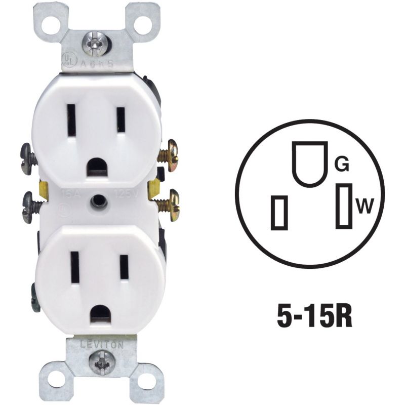 Leviton Shallow Grounded Duplex Outlet White, 15 (Pack of 10)