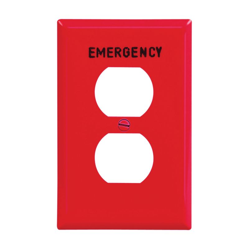 Eaton Wiring Devices PJ8EMRD Receptacle Wallplate, 4-1/2 in L, 2-3/4 in W, 1 -Gang, Polycarbonate, Red, High-Gloss Red
