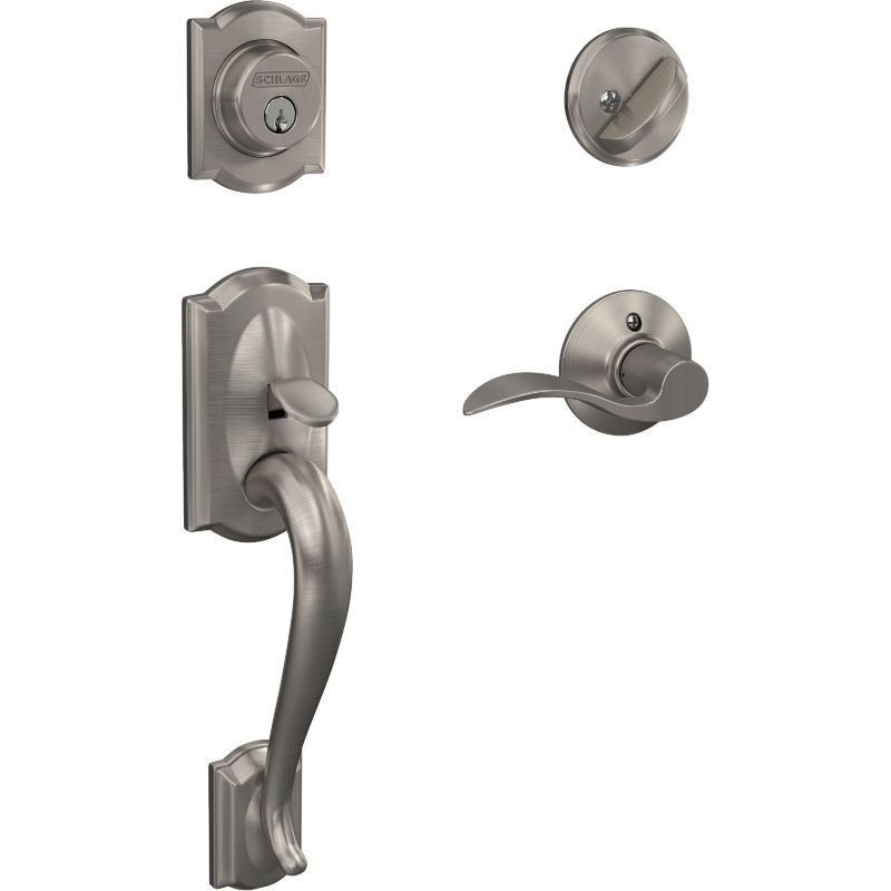 Schlage Camelot Handleset with Accent Lever Single Cylinder Deadbolt Camelot