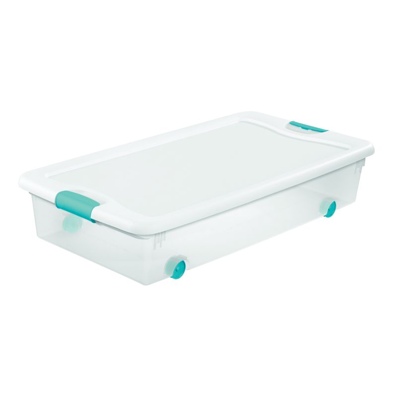 Sterilite 14988004 Latching Box, Plastic, Clear/White, 33-7/8 in L, 18-3/4 in W, 7 in H 56 Qt, Clear/White