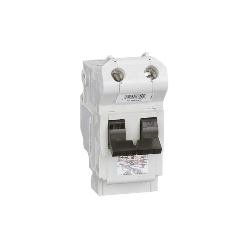 Square D Stab-lok NA2P100CP Circuit Breaker, Mini, Type NA, 100 A, 2 -Pole, 120/240 V, Plug Mounting, White White