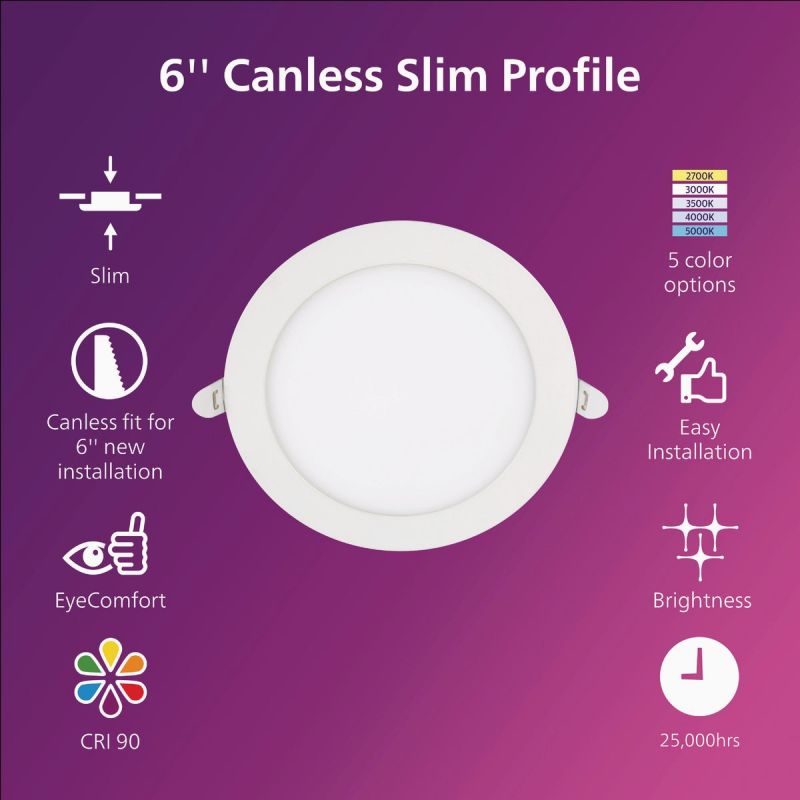Philips Canless Slim Selectable Color Temperature LED Recessed Light Kit White
