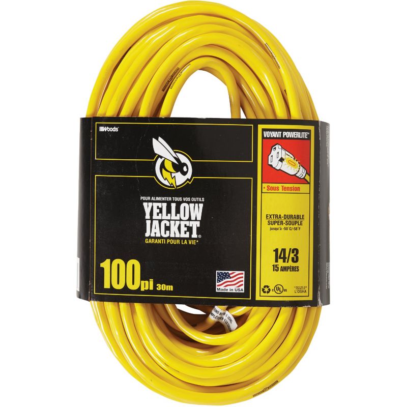 Yellow Jacket 14/3 Extension Cord With PowerLite Plug Yellow, 15