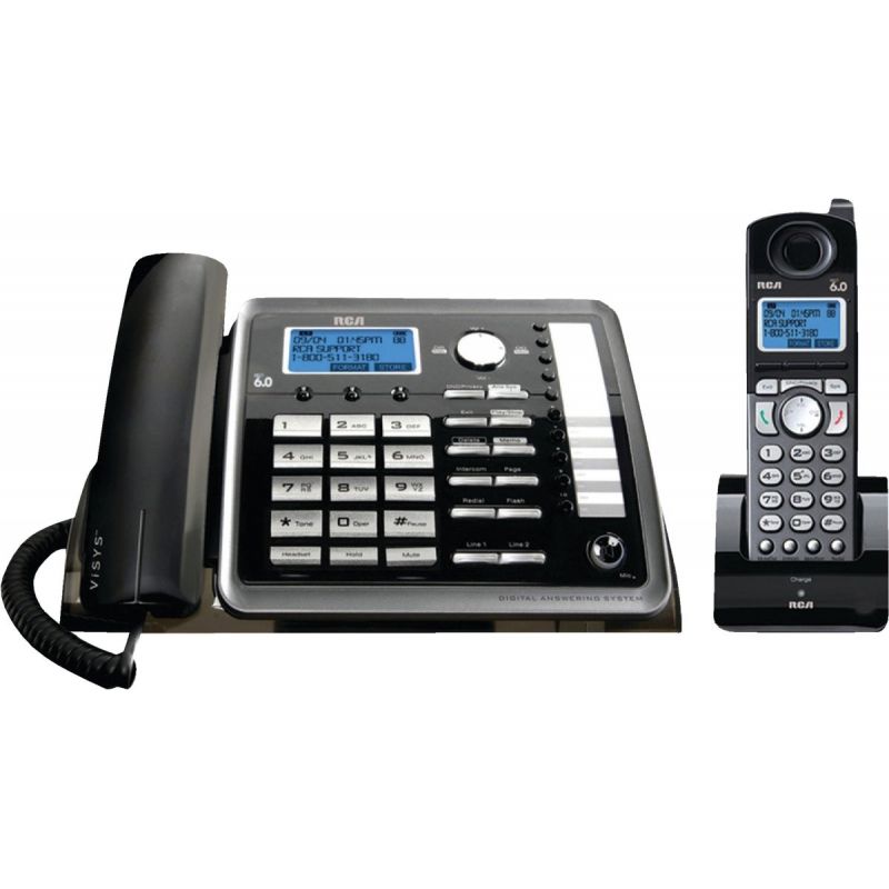 RCA DECT 6.0 Expandable Corded/Cordless Telephone System Black