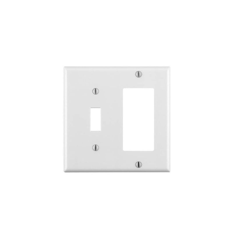 Leviton 80405-W Combination Wallplate, 4-1/2 in L, 4-9/16 in W, 2 -Gang, Thermoset Plastic, White, Smooth White
