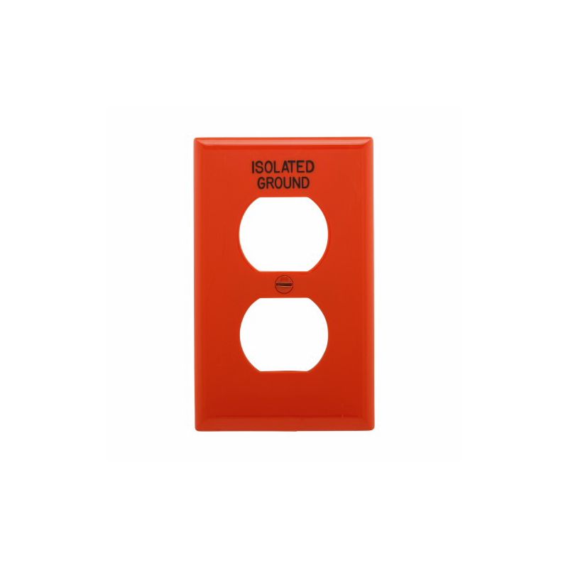 Eaton IG5132RN-BOX Receptacle Wallplate, 4-1/2 in L, 7 in W, 1-Gang, Nylon, Orange, Flush Orange