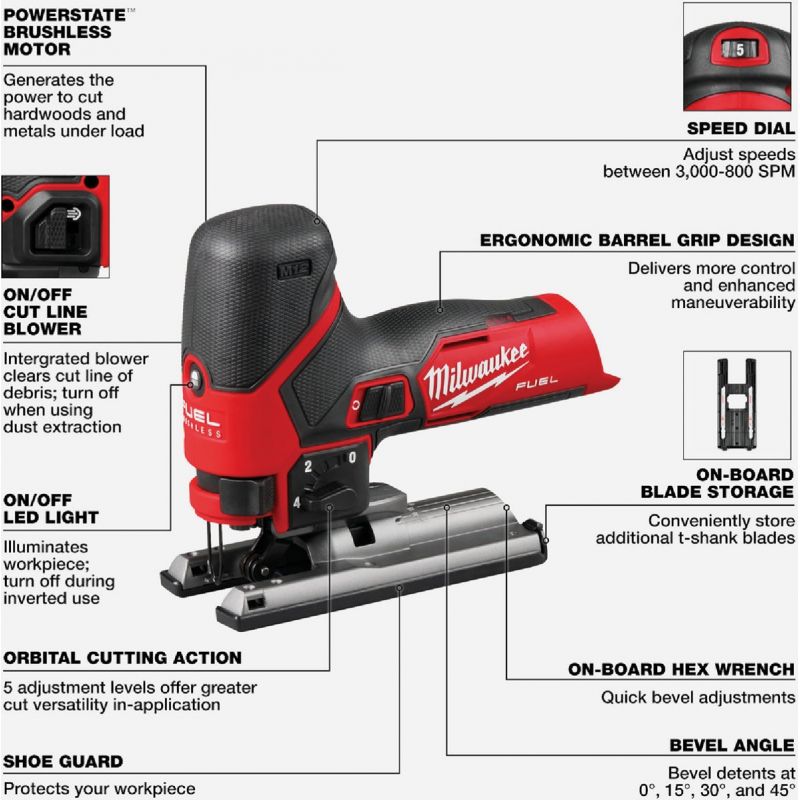 Milwaukee M12 FUEL Barrel Grip Cordless Jig Saw - Tool Only