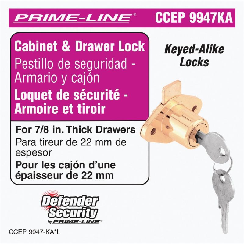 Defender Security Brass Drawer and Cabinet Lock 5/16&quot;, Brass