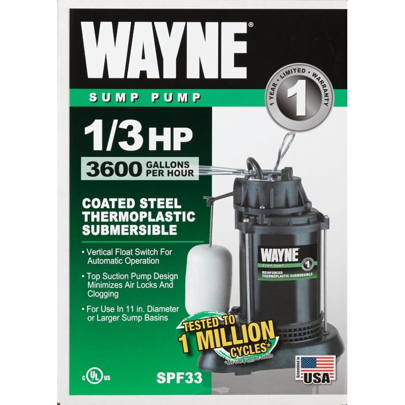 Wayne SPF Series Submersible Sump Pump 1/3 HP, 3300 GPH