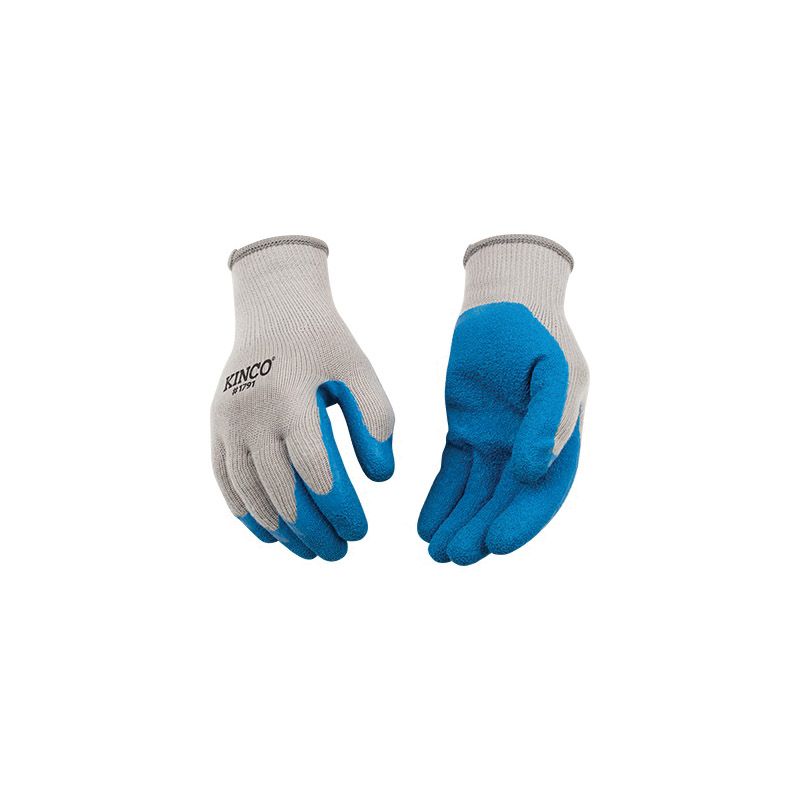Kinco 1791-L Coated Gloves, Men&#039;s, L, 7 to 8 in L, Knit Wrist Cuff, Latex Coating, Cotton/Polyester Glove, Blue/Gray L, Blue/Gray