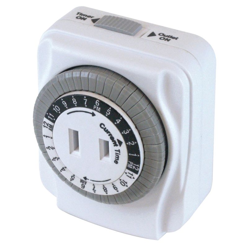 PowerZone TNI24111 Electromechanical Timer, 15 A, 125 V, 1875 W, 1-Outlet, 24 hrs Time Setting, 24 hr Cycle White