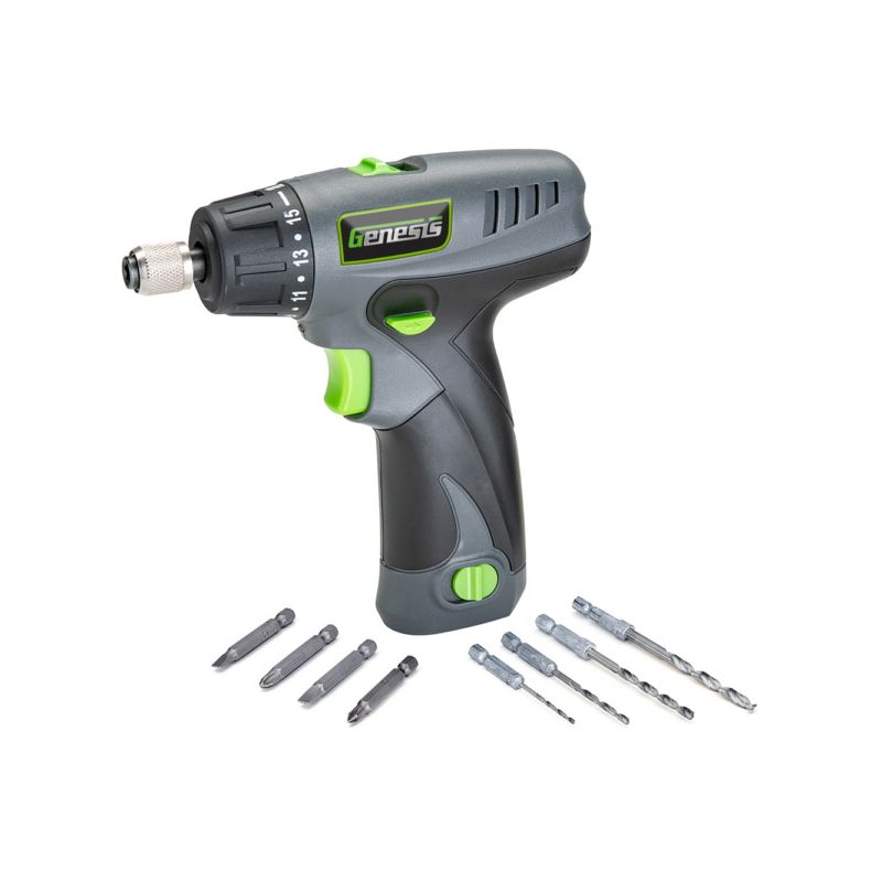 Genesis GLSD08B Screwdriver, Battery Included, 8 V, 1300 mAh, 1/4 in Chuck, Hex, Quick-Change Chuck