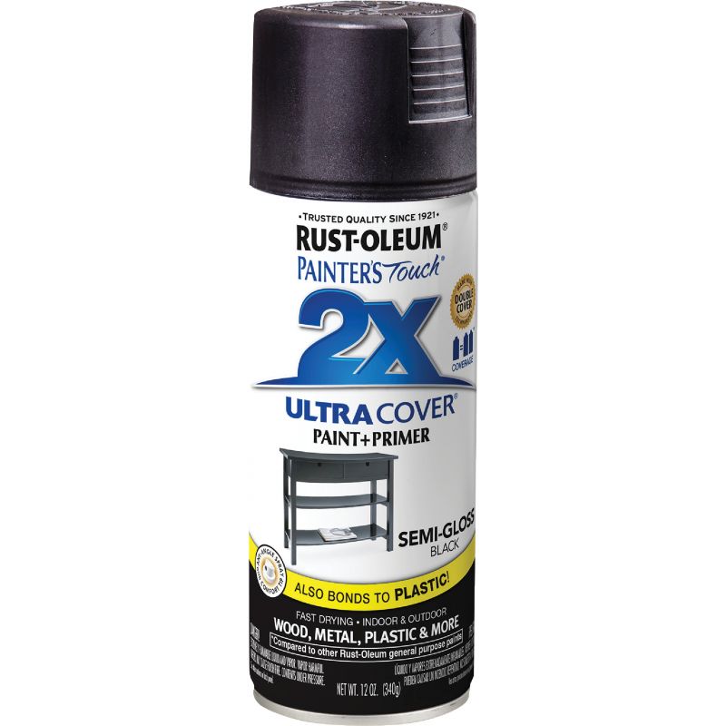Rust-Oleum Painter&#039;s Touch 2X Ultra Cover Paint + Primer Spray Paint Black, 12 Oz.