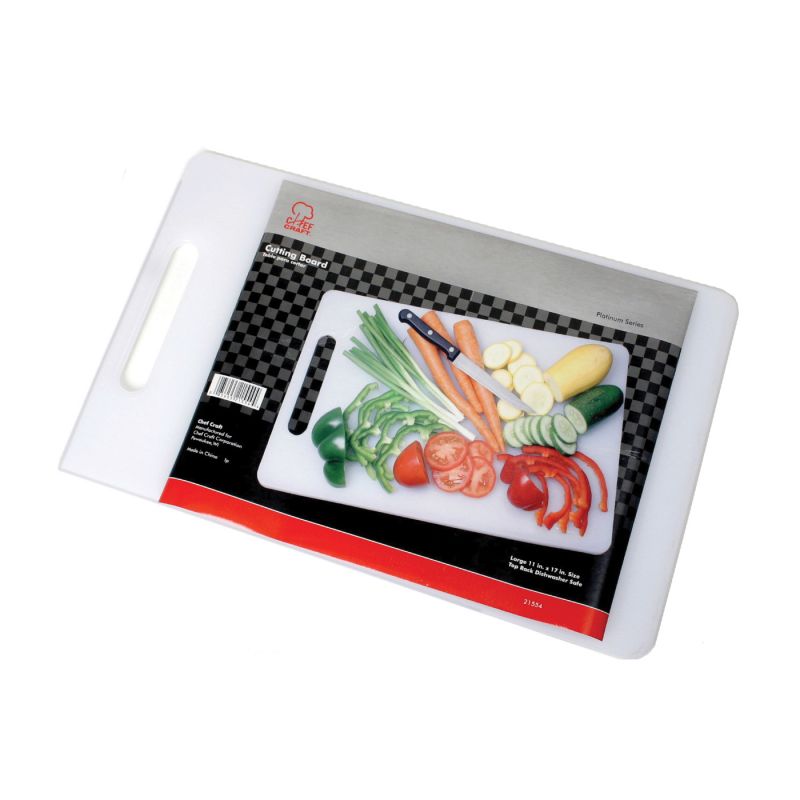 Chef Craft 21554 Cutting Board, 17-1/2 in L, 11 in W, Plastic, White White