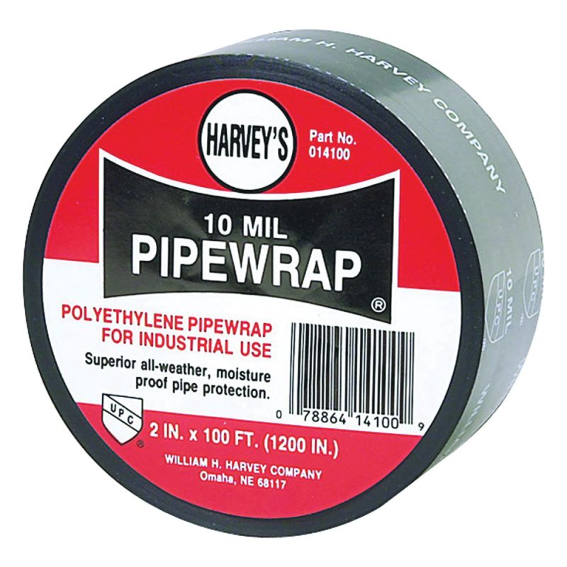 Harvey 14100 Pipe Wrap, 100 ft L, 2 in W, 10 mil Thick, Black Black