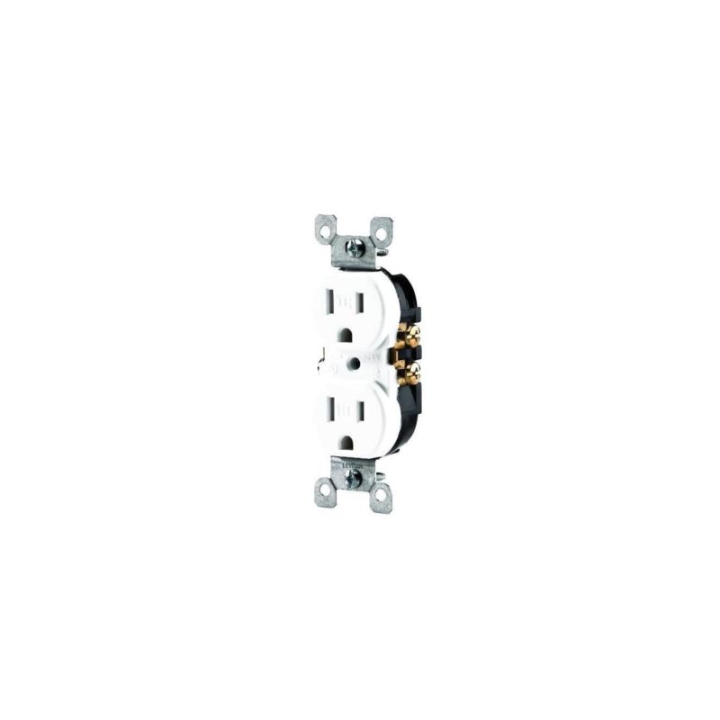 Leviton N02-T5320-00W Duplex Receptacle, 2 -Pole, 15 A, 125 V, Push-In, Side Wiring, NEMA: 5-15R, White White