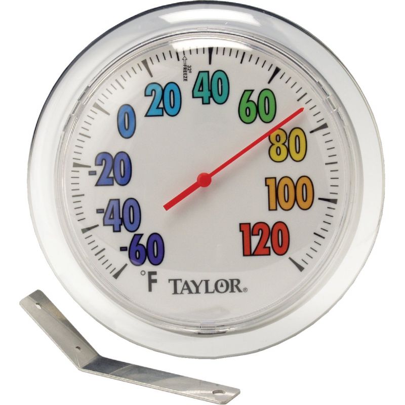 Taylor ColorTrack Dial Outdoor Wall Thermometer with Bracket White, Multi-Colored Numbers