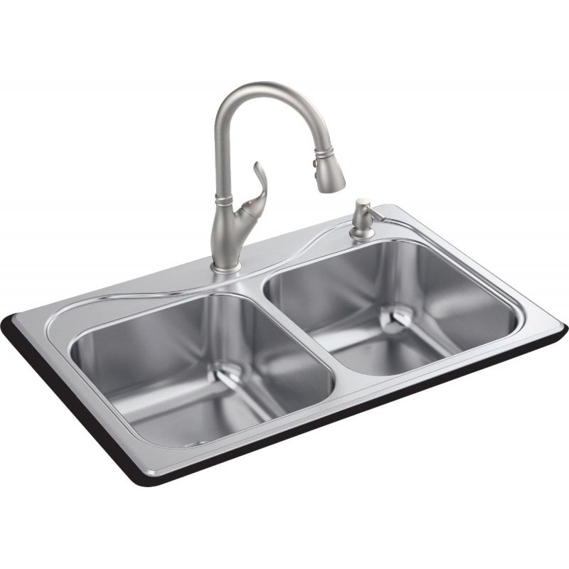 Sterling Southhaven All-In-One Double Bowl Kitchen Sink Kit 33 In. X 22 In. X 8 In. Deep, Stainless Steel