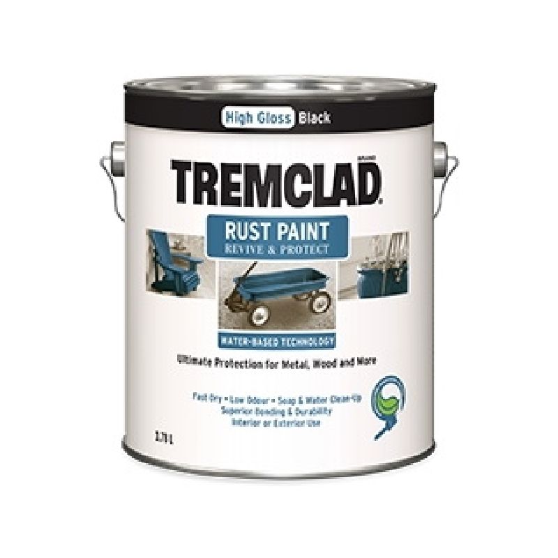 Tremclad 26026WB155 Rust Preventative Paint, Water, Gloss, Black, 3.78 L, Can, 350 sq-ft Coverage Area Black